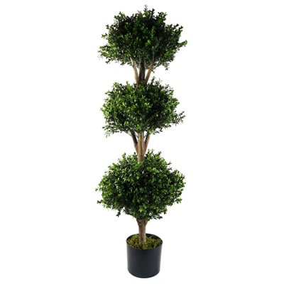 120cm Buxus Triple Ball Artificial Tree UV Resistant Outdoor Topiary ...