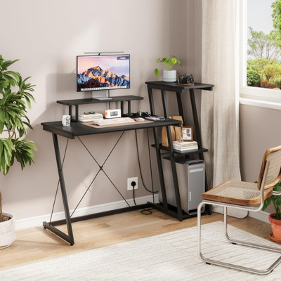 120CM Computer Desk with Power Outlets, Black