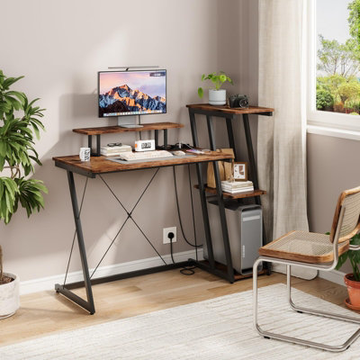 120CM Computer Desk with Power Outlets,Brown