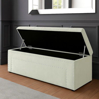 120cm Duke Ottoman Storage Box -Upholstered Blanket Box - Cream Plush ...