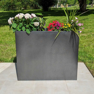 120cm Long Zinc Silver & Black Textured 100cm Tall Trough Planter