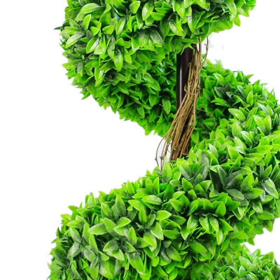 120cm Pair of Green Large Leaf Spiral Topiary Trees with Decorative Planters
