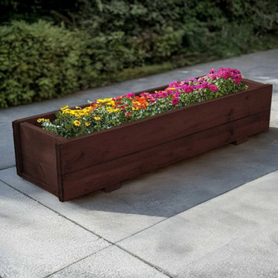 120cm Pine Wooden Planter Brown Flower Trough