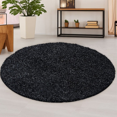 120cm Round Anthracite Shaggy Rug - 5cm Thick Pile Soft Touch