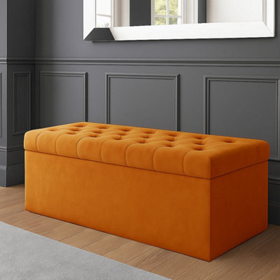 120cm SD Ottoman Storage Box, Burnt Orange Velvet Upholstered ...