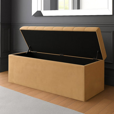 120CM SD OTTOMAN STORAGE BOX, MINK VELVET UPHOLSTERED CHESTERFIELD ...
