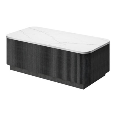 120CM Storage Coffee Table With Marble Top and Black Base