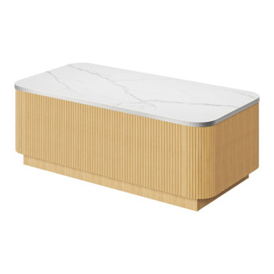 120CM Storage Coffee Table With Marble Top and Oak Base