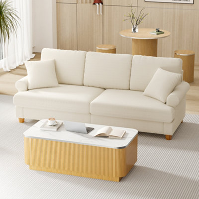 120CM Storage Coffee Table With Marble Top and Oak Base