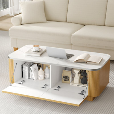 120CM Storage Coffee Table With Marble Top and Oak Base
