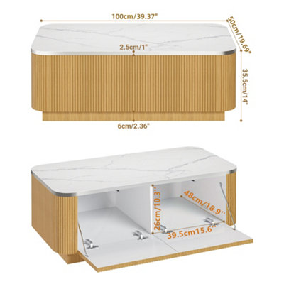 120CM Storage Coffee Table With Marble Top and Oak Base