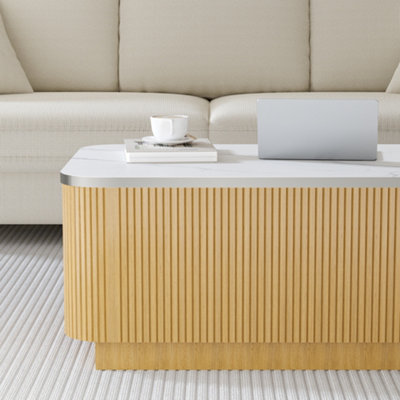 120CM Storage Coffee Table With Marble Top and Oak Base