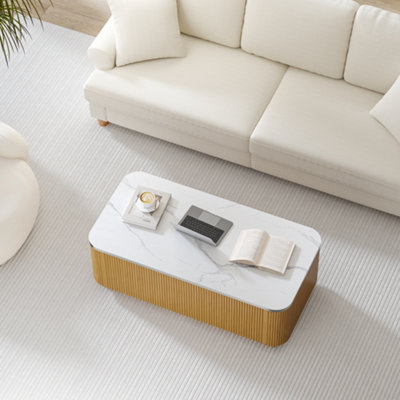 120CM Storage Coffee Table With Marble Top and Oak Base