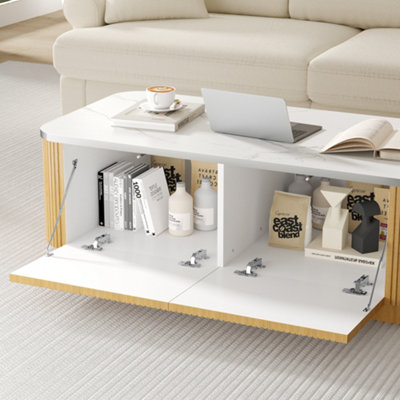 120CM Storage Coffee Table With Marble Top and Oak Base