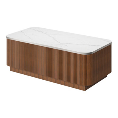 120CM Storage Coffee Table With Marble Top and Walnut Base