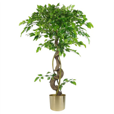 Captivating Artificial Ficus Tree: Green, Twisted Trunk, 6.2ft/190cm