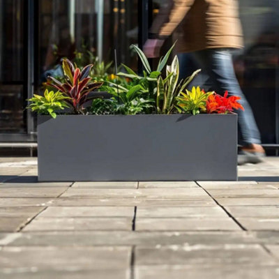 120cm Zinc Galvanised Matte Grey Trough Planter - 3