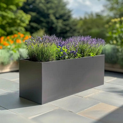 120cm Zinc Galvanised Matte Grey Trough Planter - 5