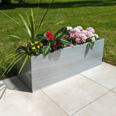 120cm Zinc Galvanised Silver Trough Planter