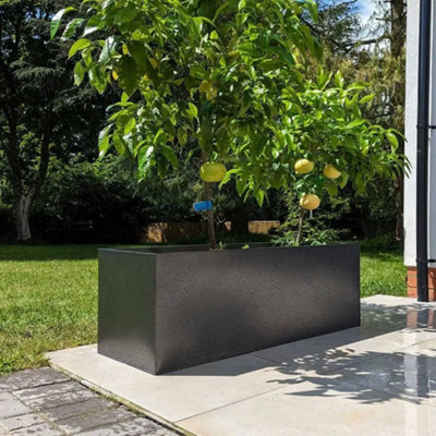 120cm Zinc Silver & Black Textured Trough Planter