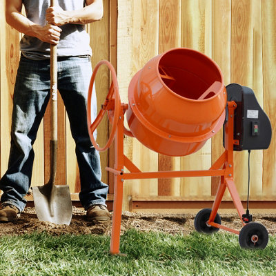 120L High Capacity Electric Cement Mixer on Wheels Bold Orange