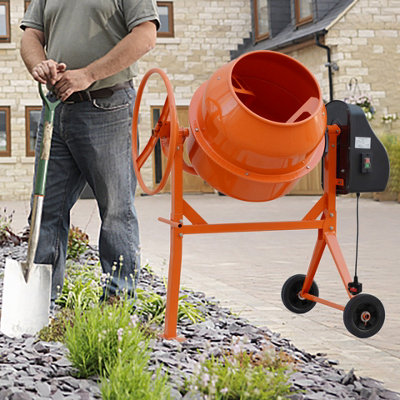120L High Capacity Electric Cement Mixer on Wheels Bold Orange