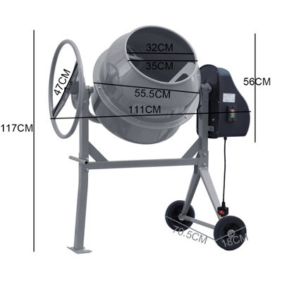 120L Sleek Grey Electric Cement Mixer with Mobility Wheels - 6