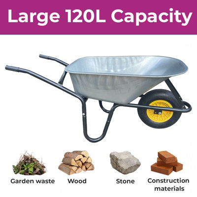 120L XL Large Heavy Duty Solid Wheelbarrow Wheel Barrow Garden Trolley Tyre Puncture Proof - 3