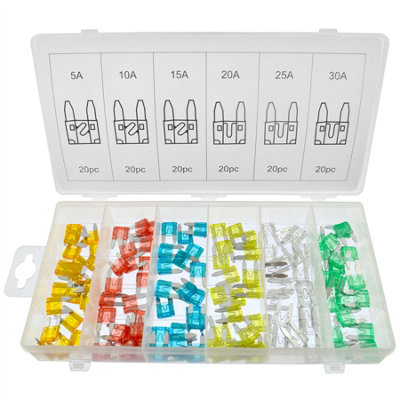 120pc Car Mini Blade Fuse Assortment Kit 5 / 10 / 15 / 20 / 25 /30 Amp Auto Fuses