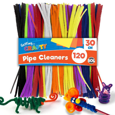 120pk Long Pipe Cleaners 30cm Assorted Colours Flexible Chenille Stems ...