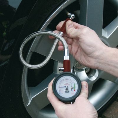 120psi Premium Tyre Pressure Gauge & Tread Depth Reader - 335mm Armoured Hose