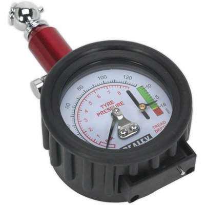 120psi Premium Tyre Pressure Gauge & Tread Depth Reader - 45 Degree Angled Chuck Plug