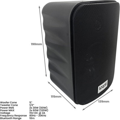 120W Active Bluetooth Wall Speakers - Pair 5" Black Stereo Wireless Music Streaming - 5