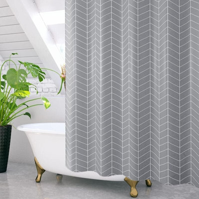 B&Q Anti Mold Shower Curtain Antibacterial Opaque Shower Curtains Weighted Base Waterproof 180X200 Cm Grey
