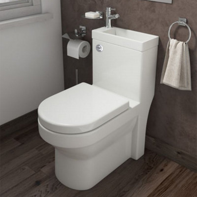 Nes Home White 2 In 1 Basin Close Coupled Toilet Combo Space Saver Cloakroom Unit Set 2In