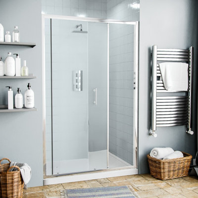 Nes Home Magna 1500mm Aluminium Shower Sliding Door Tempered Glass from B&Q