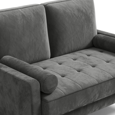 121CM Velvet Love Seat Grey Couch with 2 Pillows