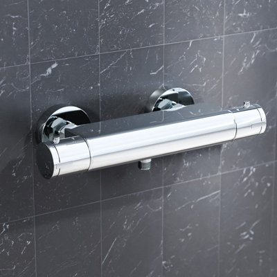 Nes Home Round Chrome Thermostatic Shower Bar Valve Single Outlet Wall Mounted Size 38