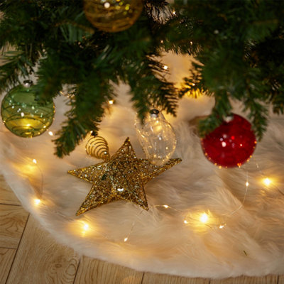 White Plush Christmas Tree Skirt Snow Carpet for Tree Foot 93cm Elegant