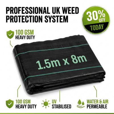  - 100Gsm Woven Weed Barrier Fabric 1.5M X 8M Garden Ground Cover Membrane Water Permeable Weed Suppressant For Landscaping