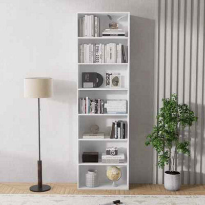 7 Tier Bookcase With Shelving UnitStorage Bookshelf For Living Room And OfficeWhite