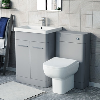 Nes Home Matte Grey 600mm Freestanding Vanity Wc Unit & Rimless Btw Toilet from B&Q