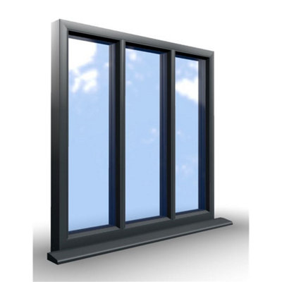 1245mm (W) x 1045mm (H) Aluminium Flush Casement Window - 3 Panes Non Opening Window - Anthracite Internal & External - 6