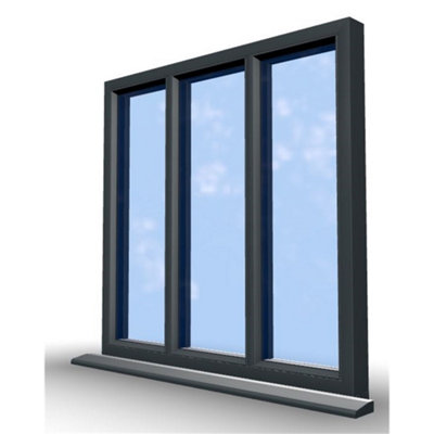 1245mm (W) x 1045mm (H) Aluminium Flush Casement Window - 3 Panes Non Opening Window - Anthracite Internal & External - 7