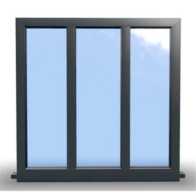 1245mm (W) x 1045mm (H) Aluminium Flush Casement Window - 3 Panes Non Opening Window - Anthracite Internal & External - 8