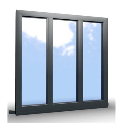 1245mm (W) x 1045mm (H) Aluminium Flush Casement Window - 3 Panes Non Opening Window - Anthracite Internal & External - 9