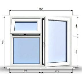 1245mm (W) x 1045mm (H) PVCu StormProof  - 1 Opening Window (RIGHT) - Top Opening Window (LEFT) - Toughened Safety Glass - White