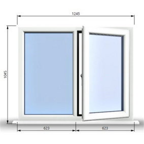 1245mm (W) x 1045mm (H) PVCu StormProof Casement Window - 1 RIGHT Opening Window -  Toughened Safety Glass - White