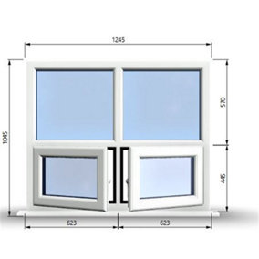 1245mm (W) x 1045mm (H) PVCu StormProof Casement Window - 2 Bottom Opening Windows - Toughened Safety Glass - White