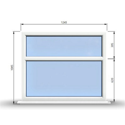 1245mm (W) x 1045mm (H) PVCu StormProof Casement Window - 2 Horizontal Panes Non Opening Windows -  White Internal & External